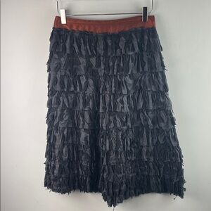 Hache Black Tiered Ruffle Skirt with Rust Waistband Size S